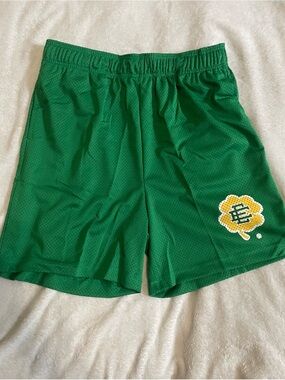 Eric Emanuel Green Mesh Athletic Shorts with Yellow Clover Patch